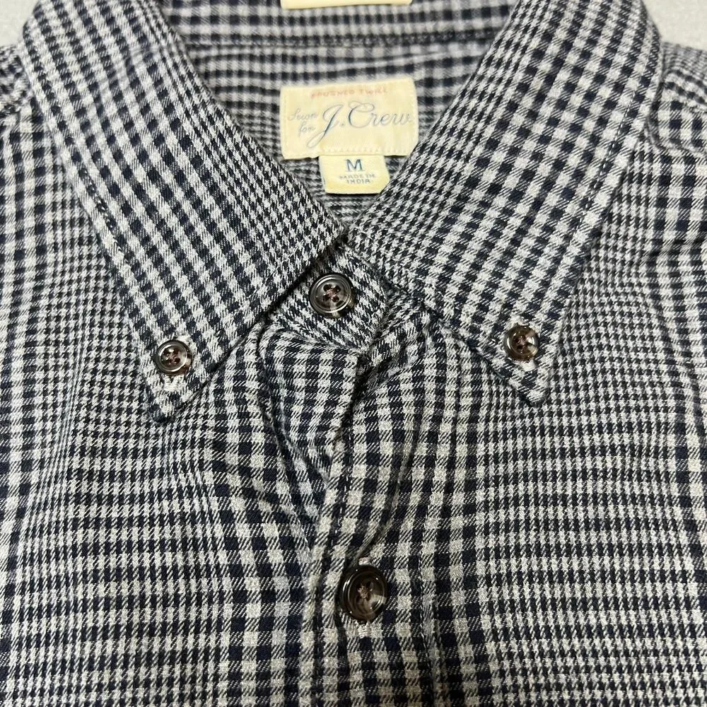 J. Crew Shirt Mens M Black Gray Houndstooth Check Long Sleeve Slim Fit Button-Up